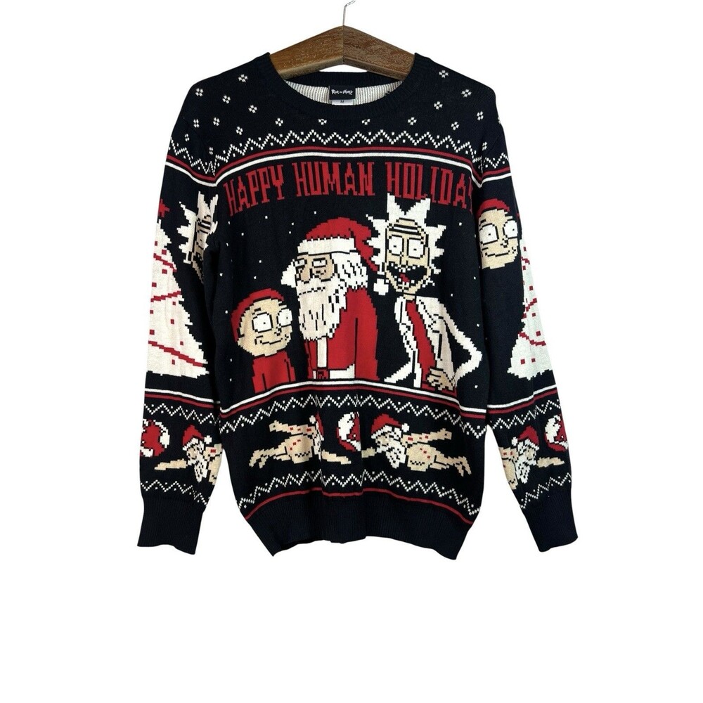 Rick and Morty Ugly Christmas Sweater Happy Human Holiday Adult Swim Size M